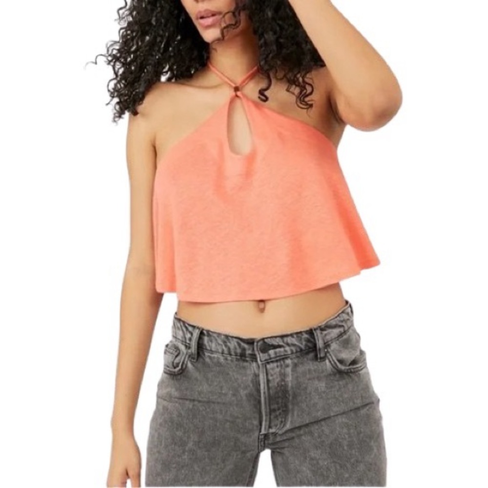 Free People Long Weekend Halter Knit Crop Top Watermelon